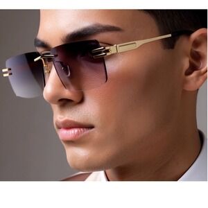 Men's rimless Square sunglasses featuring sleek gold-toned frame gradient Lens‎
